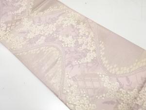 アンティーク　蛇籠に草花模様織り出し袋帯（材料）